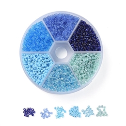 Seed beads, blåt farvemix, 2mm, 1 æske